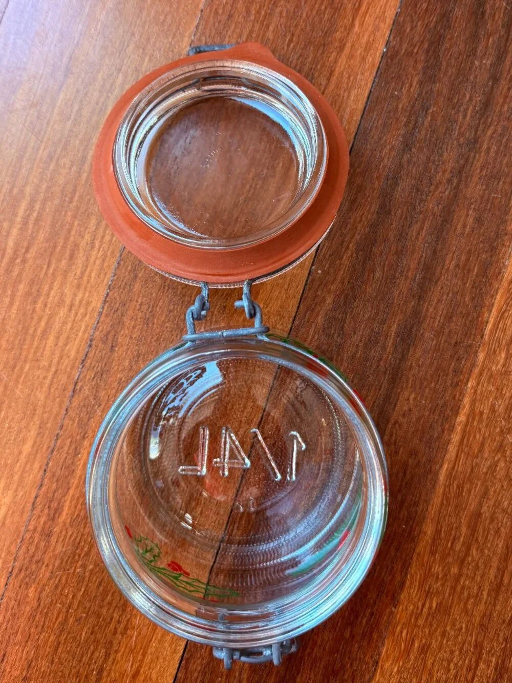 Vintage Glass Hinged Holly / Berries Christmas 1/4 liter Glass Jar